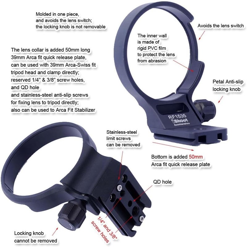 iShoot Lens Collar Tripod Mount Ring Compatible with Canon RF 15-35mm F2.8L is USM, Lens Support Holder Bracket Bottom is Arca-Swiss Fit Quick Release Plate for Arca Tripod Head Clamp & Stabilizer - Image 3